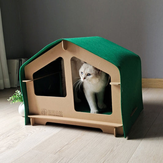 KFX-6344765 Cozy Wooden Pet House for Cats and Small Dogs - All Season Design