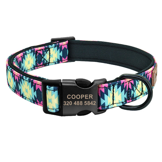 KFX-6348477 Custom Nylon Dog Collar with Adjustable Fit and Engraved Lettering for Medium Dogs - Available in Multiple Colors