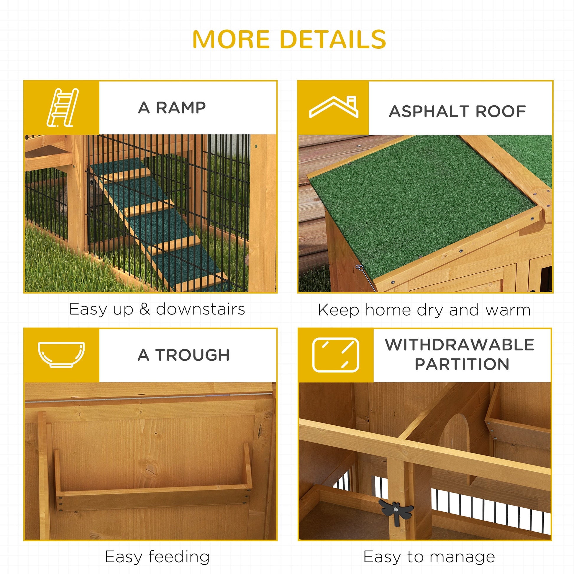 KFX-6350141 Two-Level 59" Outdoor Rabbit Hutch with Openable Roof, Spacious Design for Small Animals, Easy Access and Secure Latching Door