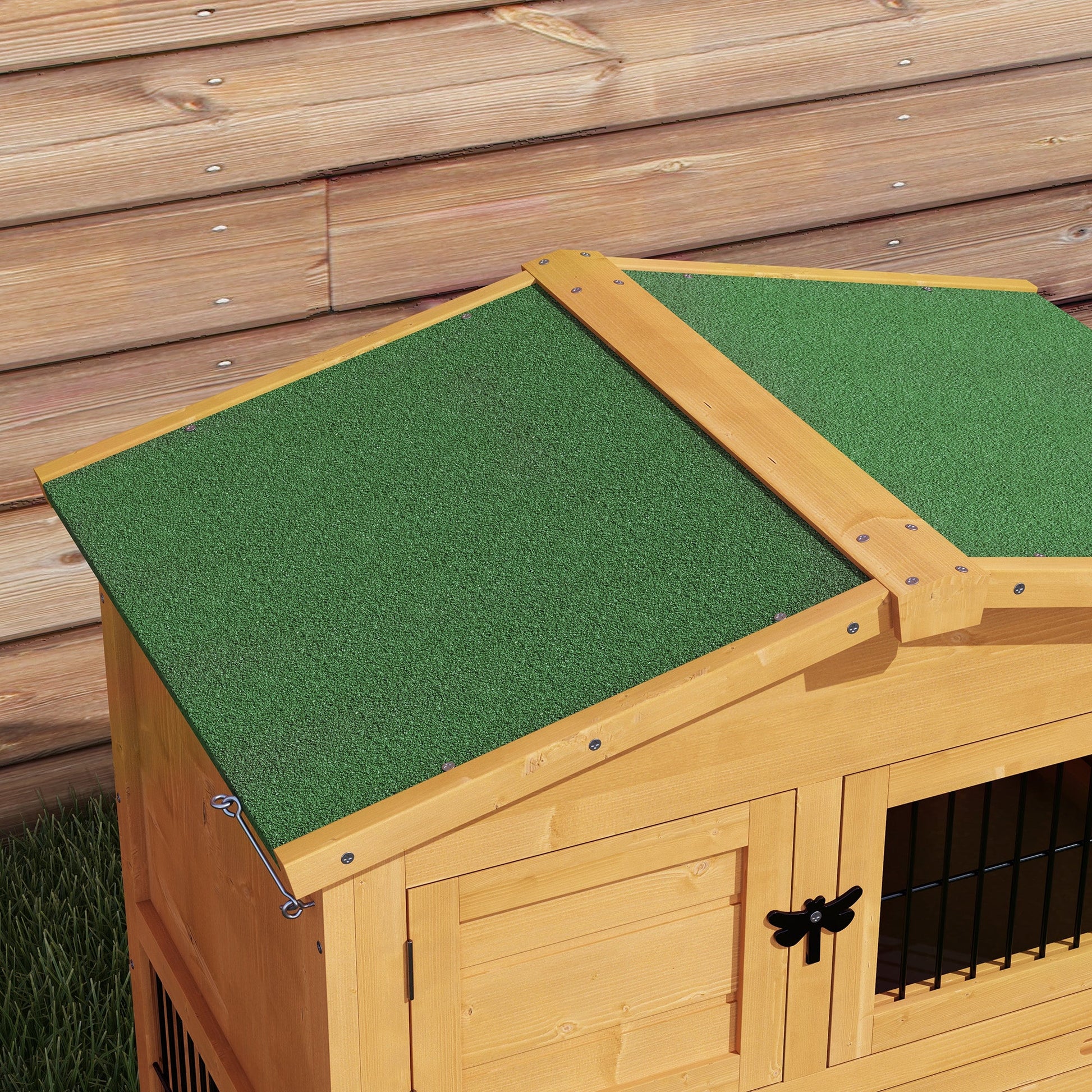 KFX-6350141 Two-Level 59" Outdoor Rabbit Hutch with Openable Roof, Spacious Design for Small Animals, Easy Access and Secure Latching Door