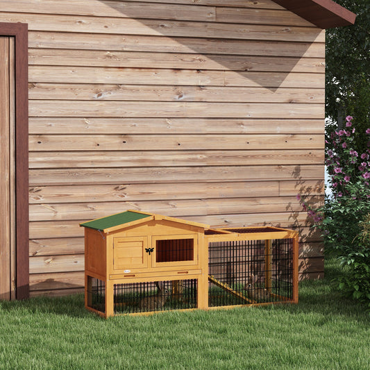 KFX-6350141 Two-Level 59" Outdoor Rabbit Hutch with Openable Roof, Spacious Design for Small Animals, Easy Access and Secure Latching Door