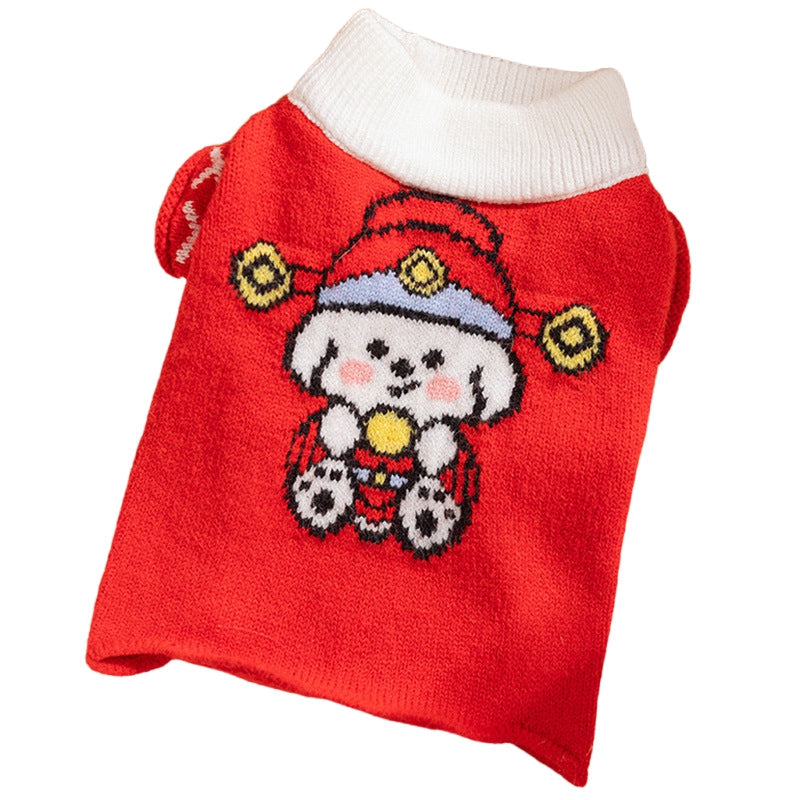 KFX-6351037 Festive Knitted Dog Sweater with Snowman and Christmas Bear Design