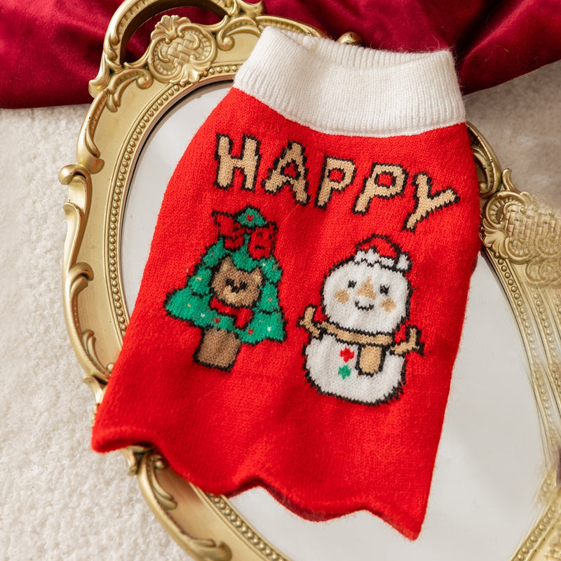 KFX-6351037 Festive Knitted Dog Sweater with Snowman and Christmas Bear Design