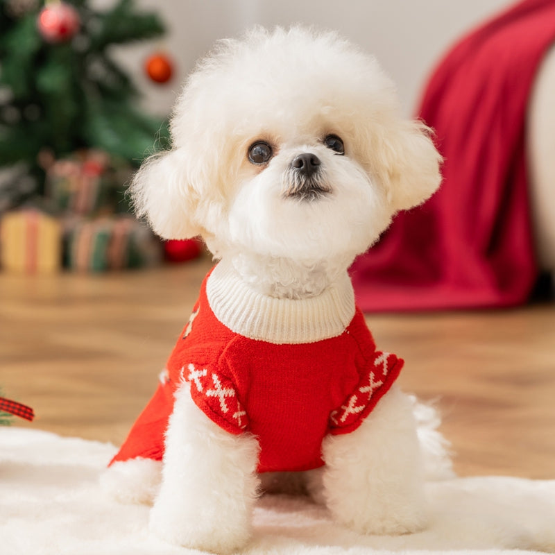 KFX-6351037 Festive Knitted Dog Sweater with Snowman and Christmas Bear Design