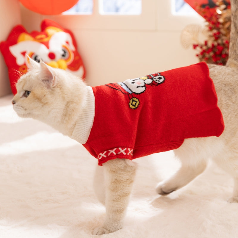 KFX-6351037 Festive Knitted Dog Sweater with Snowman and Christmas Bear Design