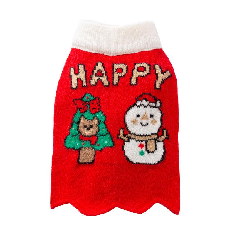 KFX-6351037 Festive Knitted Dog Sweater with Snowman and Christmas Bear Design