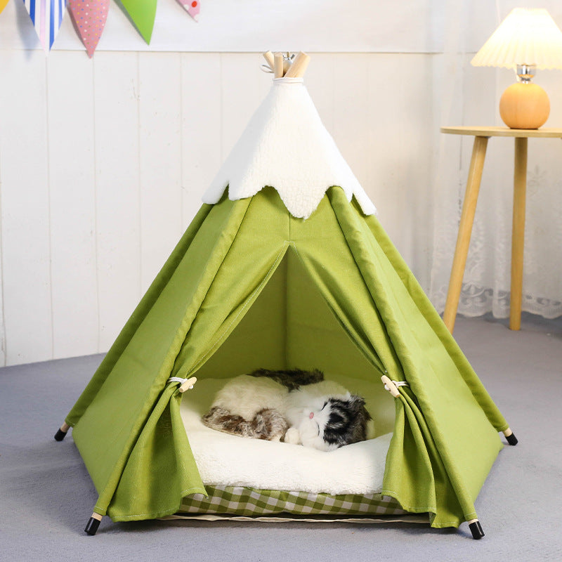 KFX-6351293 Cozy Removable Cat Tent Nest in Snow Velvet - Green, Blue, Pink, Khaki