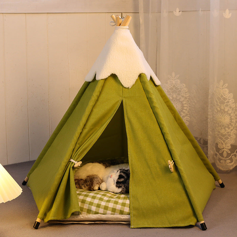 KFX-6351293 Cozy Removable Cat Tent Nest in Snow Velvet - Green, Blue, Pink, Khaki