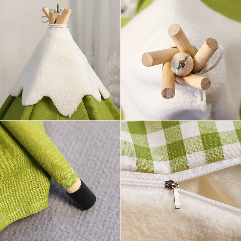 KFX-6351293 Cozy Removable Cat Tent Nest in Snow Velvet - Green, Blue, Pink, Khaki