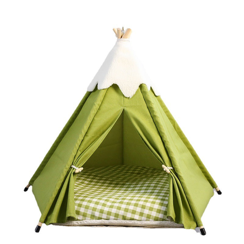 KFX-6351293 Cozy Removable Cat Tent Nest in Snow Velvet - Green, Blue, Pink, Khaki