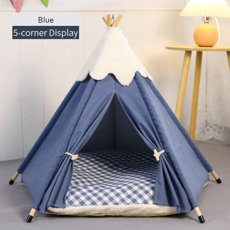 KFX-6351293 Cozy Removable Cat Tent Nest in Snow Velvet - Green, Blue, Pink, Khaki