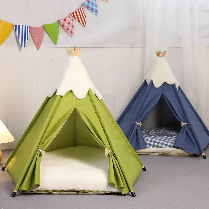KFX-6351293 Cozy Removable Cat Tent Nest in Snow Velvet - Green, Blue, Pink, Khaki