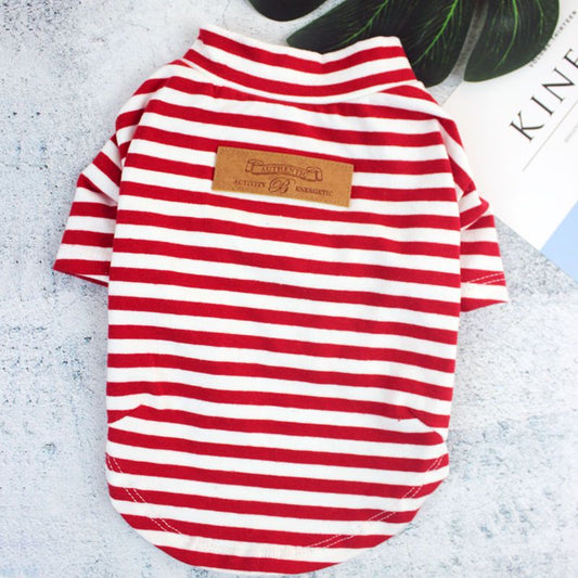 KFX-6352829 Striped Cotton T-Shirt for Small to Medium Dogs in Black/White or Red/White