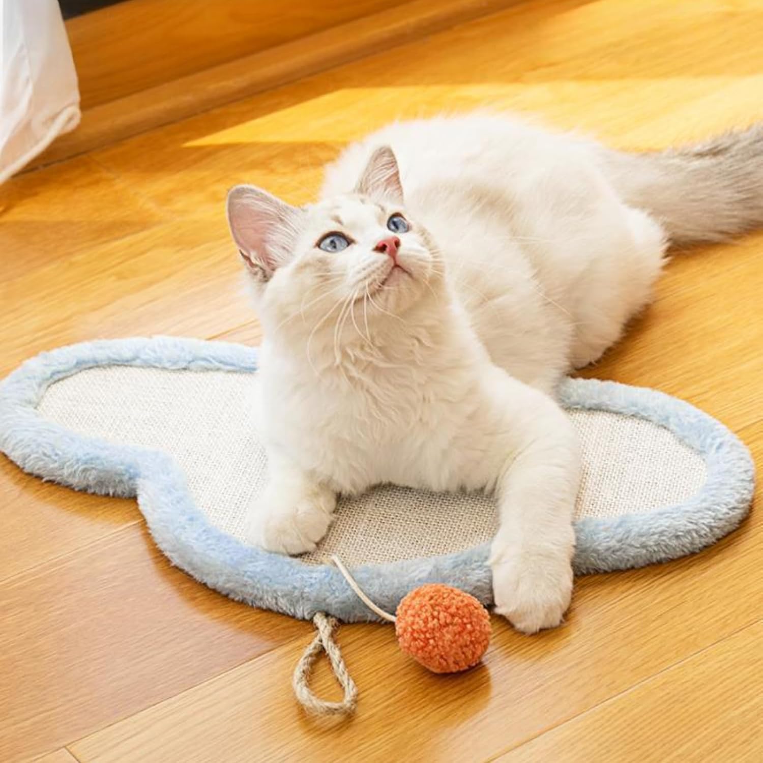 KFX-6353725 Wall-Mounted Natural Sisal Cat Scratching Mat with Cute Cartoon Design, Durable Protector for Indoor Cats