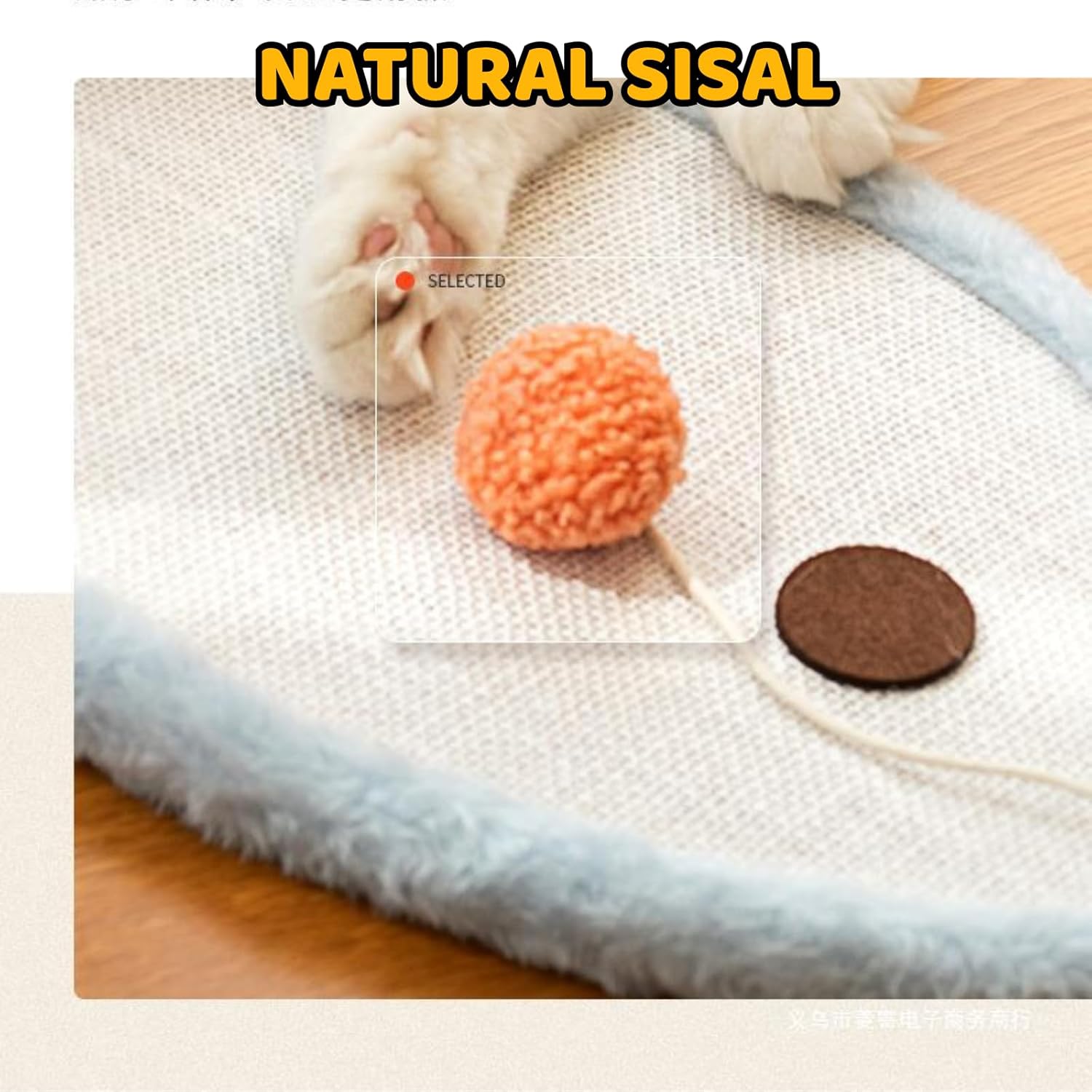 KFX-6353725 Wall-Mounted Natural Sisal Cat Scratching Mat with Cute Cartoon Design, Durable Protector for Indoor Cats