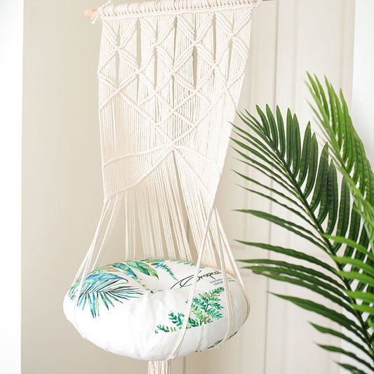 KFX-6353853 Hand-Woven Cotton Cat Hammock with Geometric Design - Cozy Pet Swing for Cats