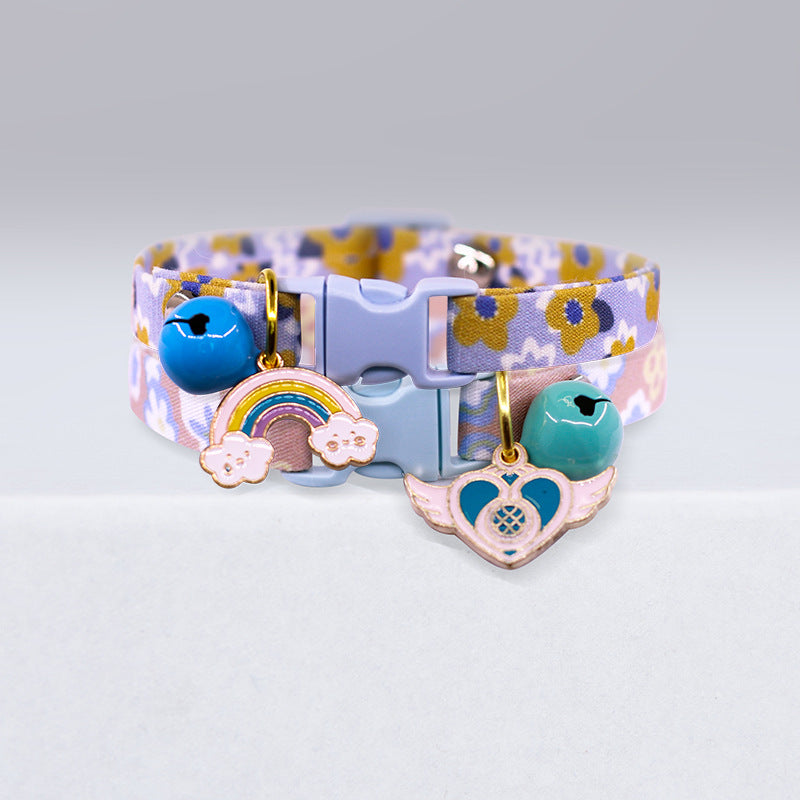 KFX-6354237 Colorful Cat Collar with Floral Patterns and Rainbow Designs - Adjustable XS to S Sizes