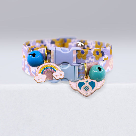 KFX-6354237 Colorful Cat Collar with Floral Patterns and Rainbow Designs - Adjustable XS to S Sizes