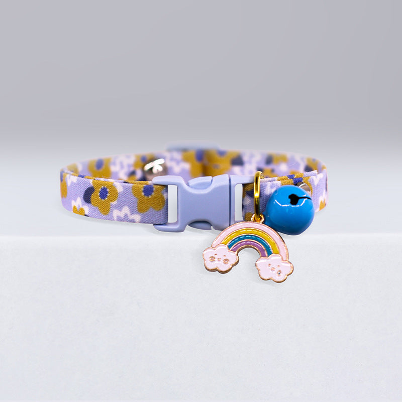KFX-6354237 Colorful Cat Collar with Floral Patterns and Rainbow Designs - Adjustable XS to S Sizes
