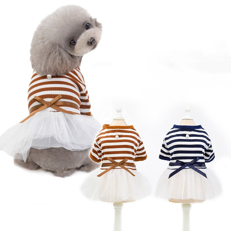 KFX-6359613 Cotton Skirt Dress for Small Female Dogs in Coffee and Dark Blue