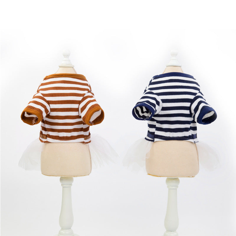 KFX-6359613 Cotton Skirt Dress for Small Female Dogs in Coffee and Dark Blue