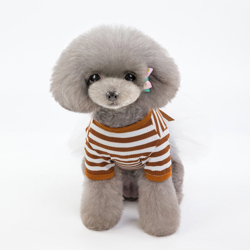 KFX-6359613 Cotton Skirt Dress for Small Female Dogs in Coffee and Dark Blue