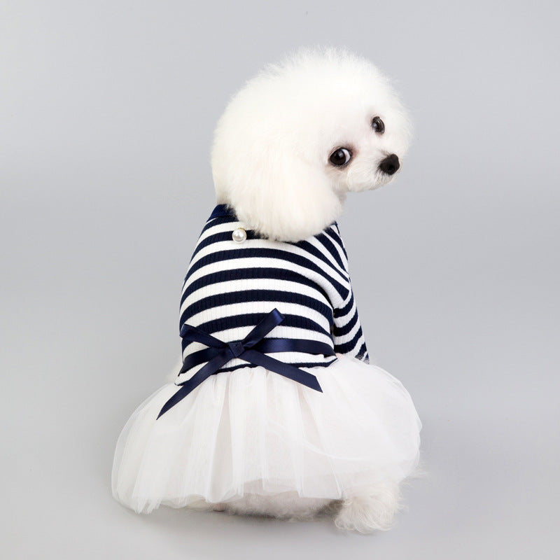 KFX-6359613 Cotton Skirt Dress for Small Female Dogs in Coffee and Dark Blue