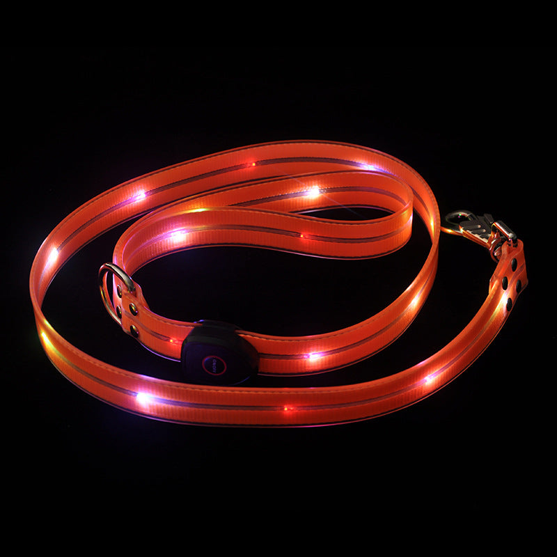 KFX-6361789 Luminous Colorful Dog Collar with Anti-Lost Hand Holding Rope