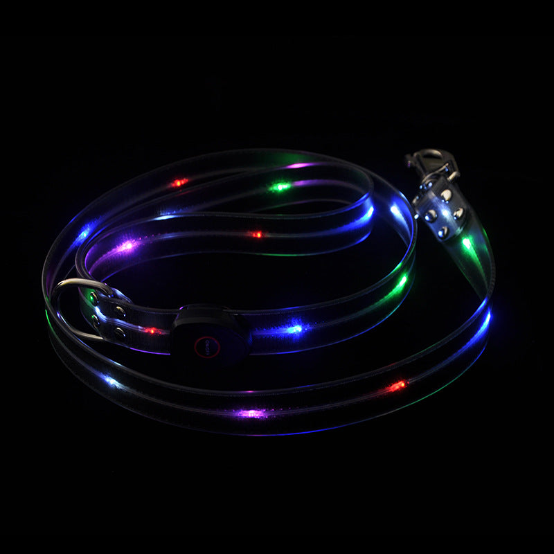 KFX-6361789 Luminous Colorful Dog Collar with Anti-Lost Hand Holding Rope