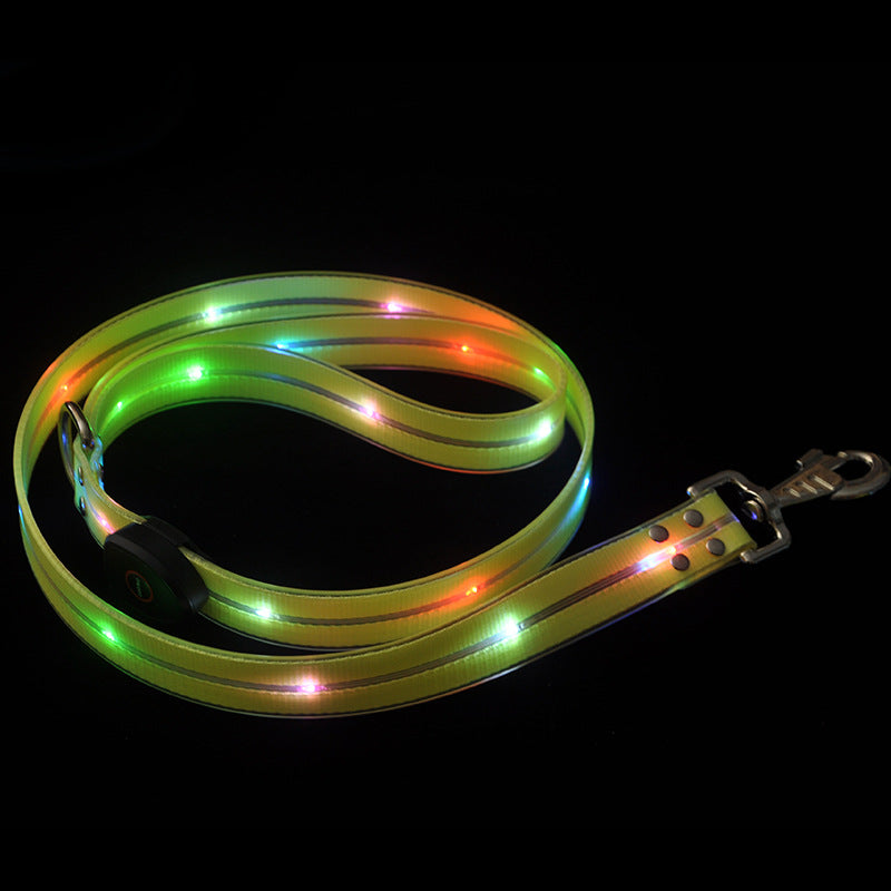 KFX-6361789 Luminous Colorful Dog Collar with Anti-Lost Hand Holding Rope