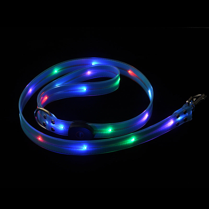 KFX-6361789 Luminous Colorful Dog Collar with Anti-Lost Hand Holding Rope