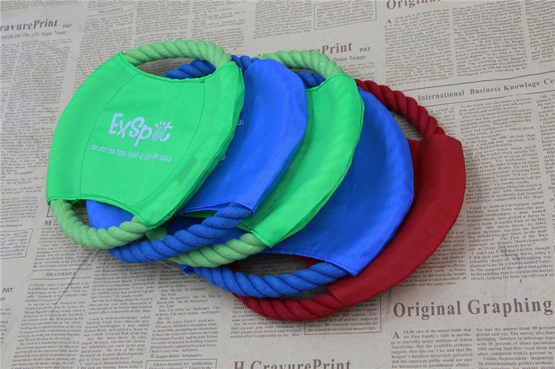 KFX-6362813 Pet Dog Flying Disc Toy - Lightweight Canvas & Rope Frisbee for Outdoor Play, 19cm Diameter