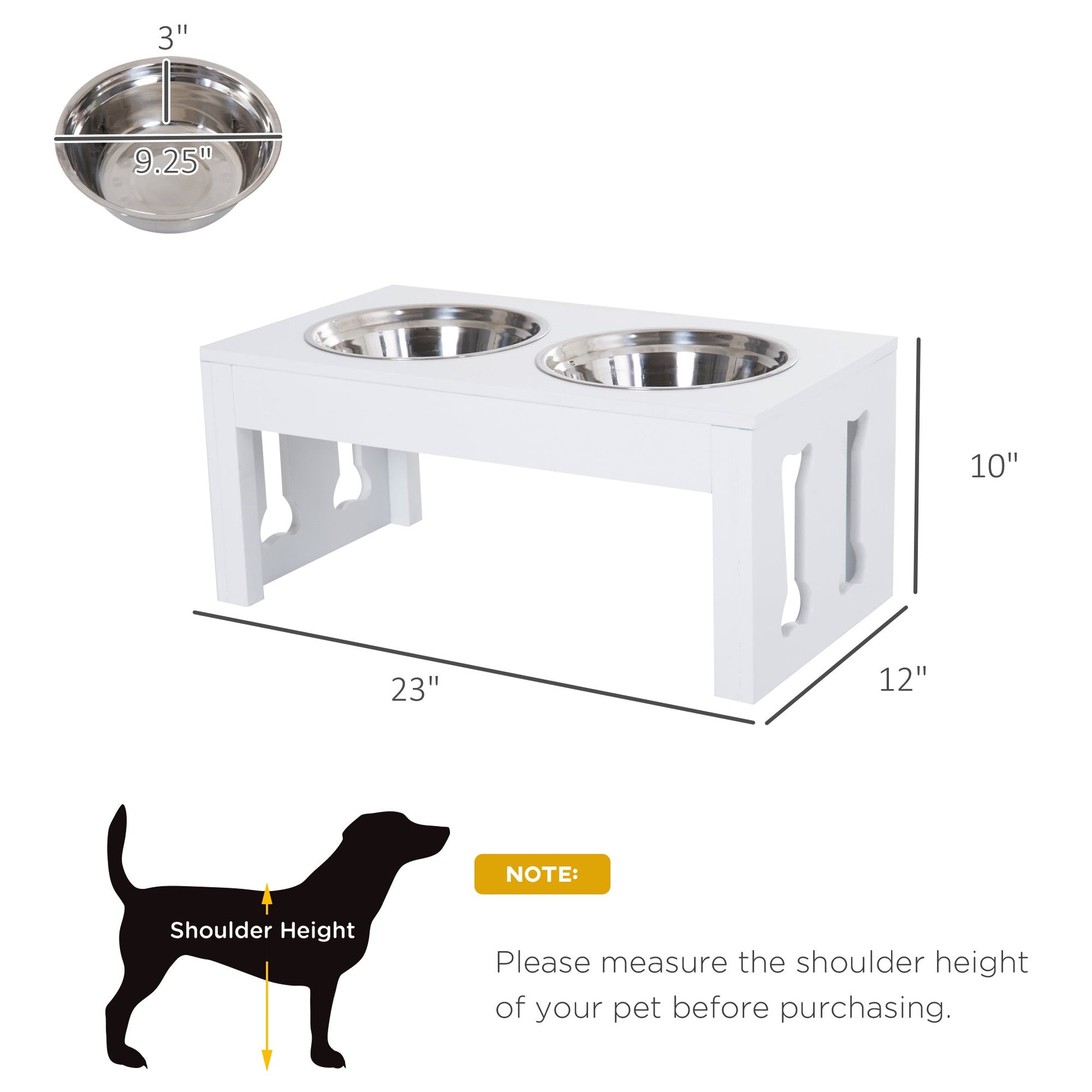 KFX-6363965 Elevated Wooden Dog Feeding Station with Non-Slip Base and Stainless Steel Bowls - 23" White