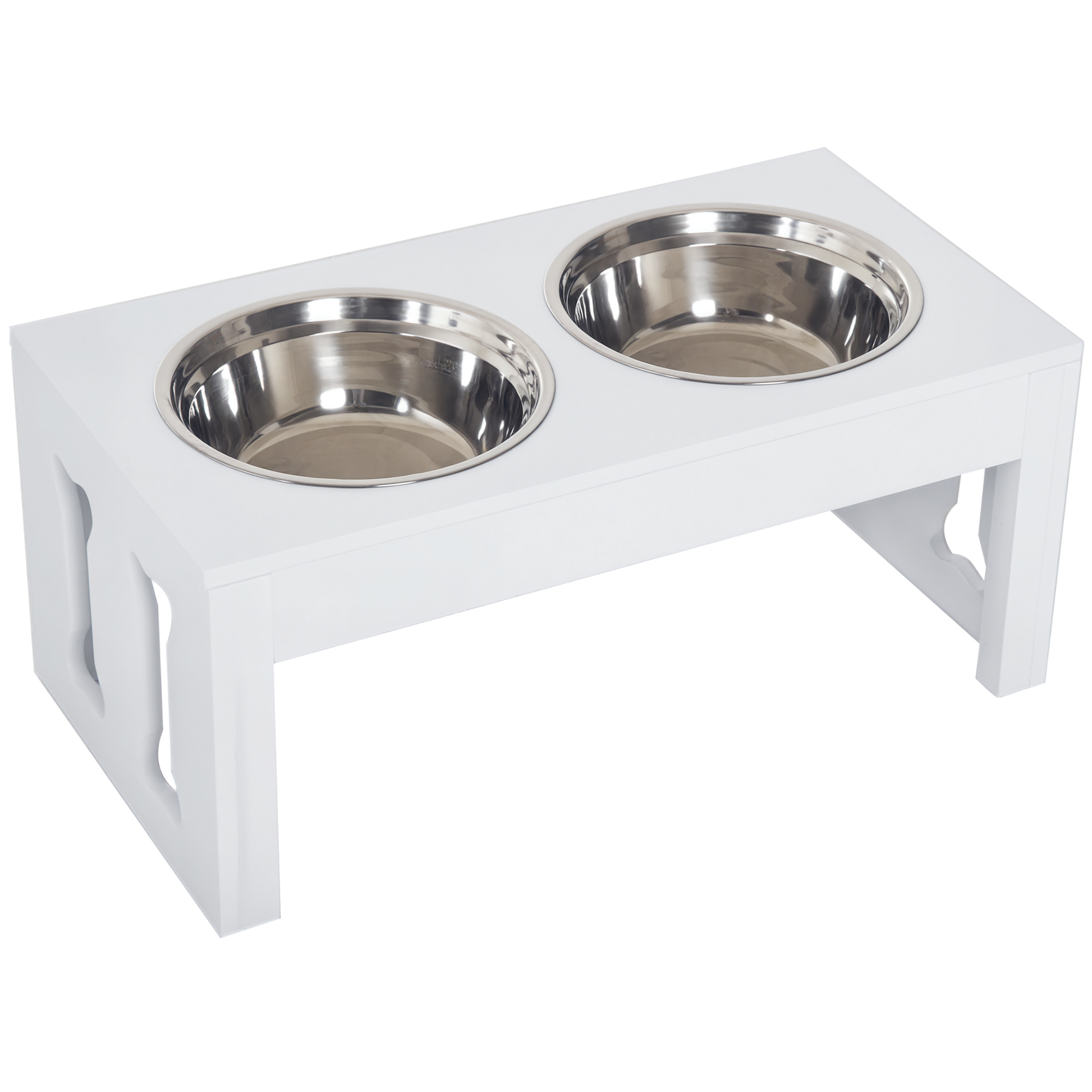 KFX-6363965 Elevated Wooden Dog Feeding Station with Non-Slip Base and Stainless Steel Bowls - 23" White