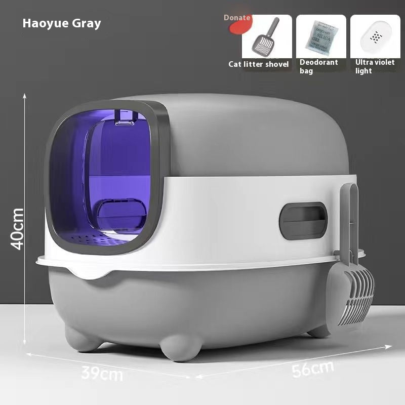 KFX-6364221 Oversized Fully Enclosed Cat Litter Box with UV Sterilization Options and Basic Deodorization