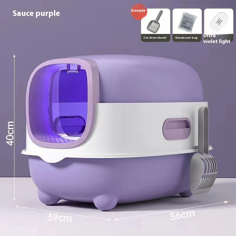 KFX-6364221 Oversized Fully Enclosed Cat Litter Box with UV Sterilization Options and Basic Deodorization