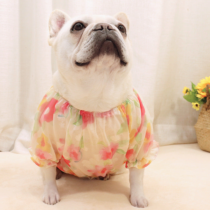 KFX-6364349 Chiffon Summer Bulldog Dog T-Shirt - Lightweight Polyester Dress in Various Colors and Sizes