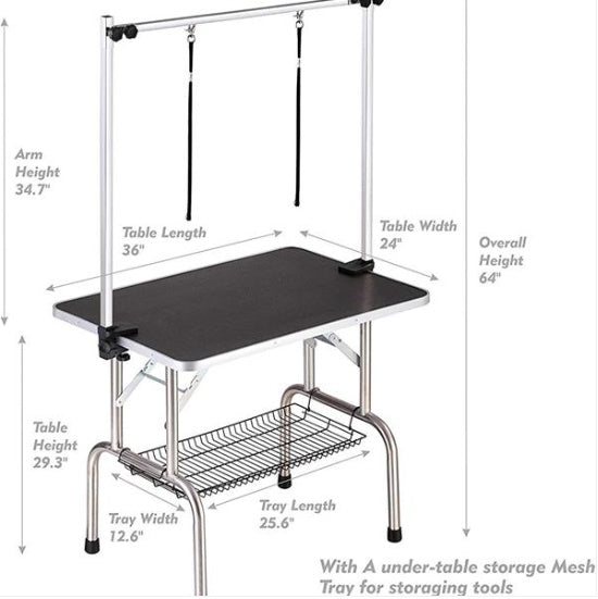 KFX-6365629 Professional 36 Inch Pet Grooming Table with Adjustable Arms and Non-Slip Surface