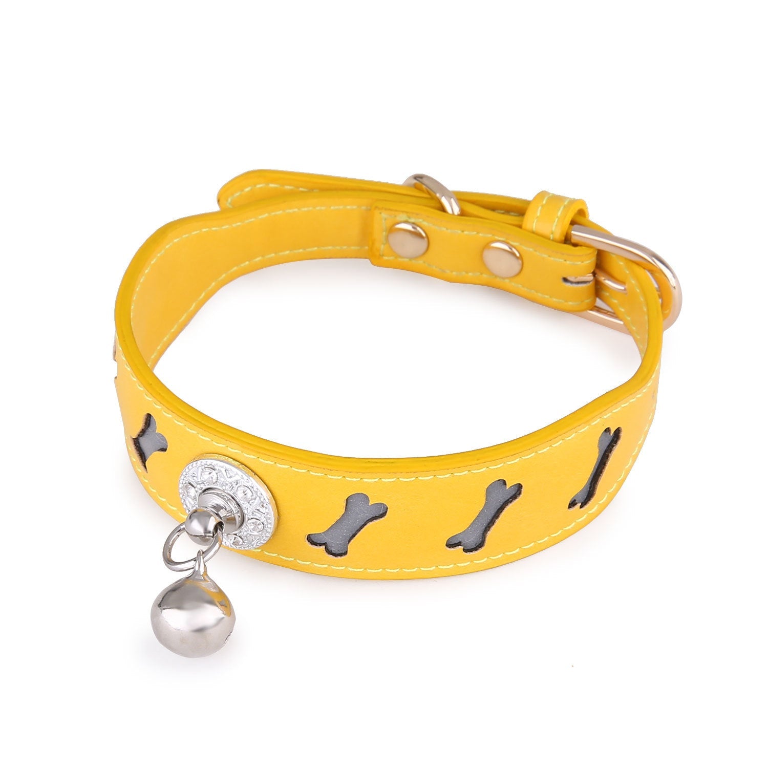 KFX-6365757 Reflective Bone-Shaped Pet Collar for Cats and Dogs - Color Grid Design, Fits Neck 25-32cm