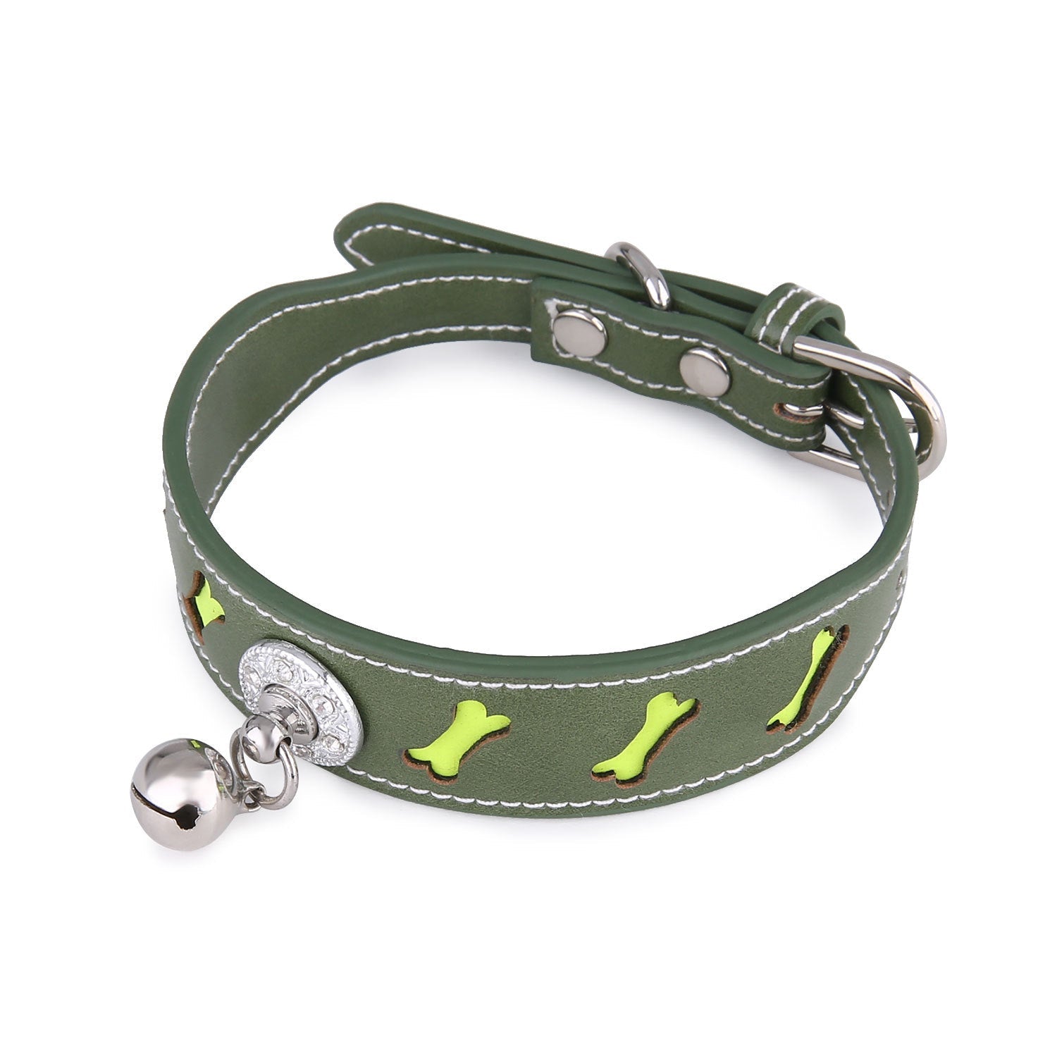 KFX-6365757 Reflective Bone-Shaped Pet Collar for Cats and Dogs - Color Grid Design, Fits Neck 25-32cm