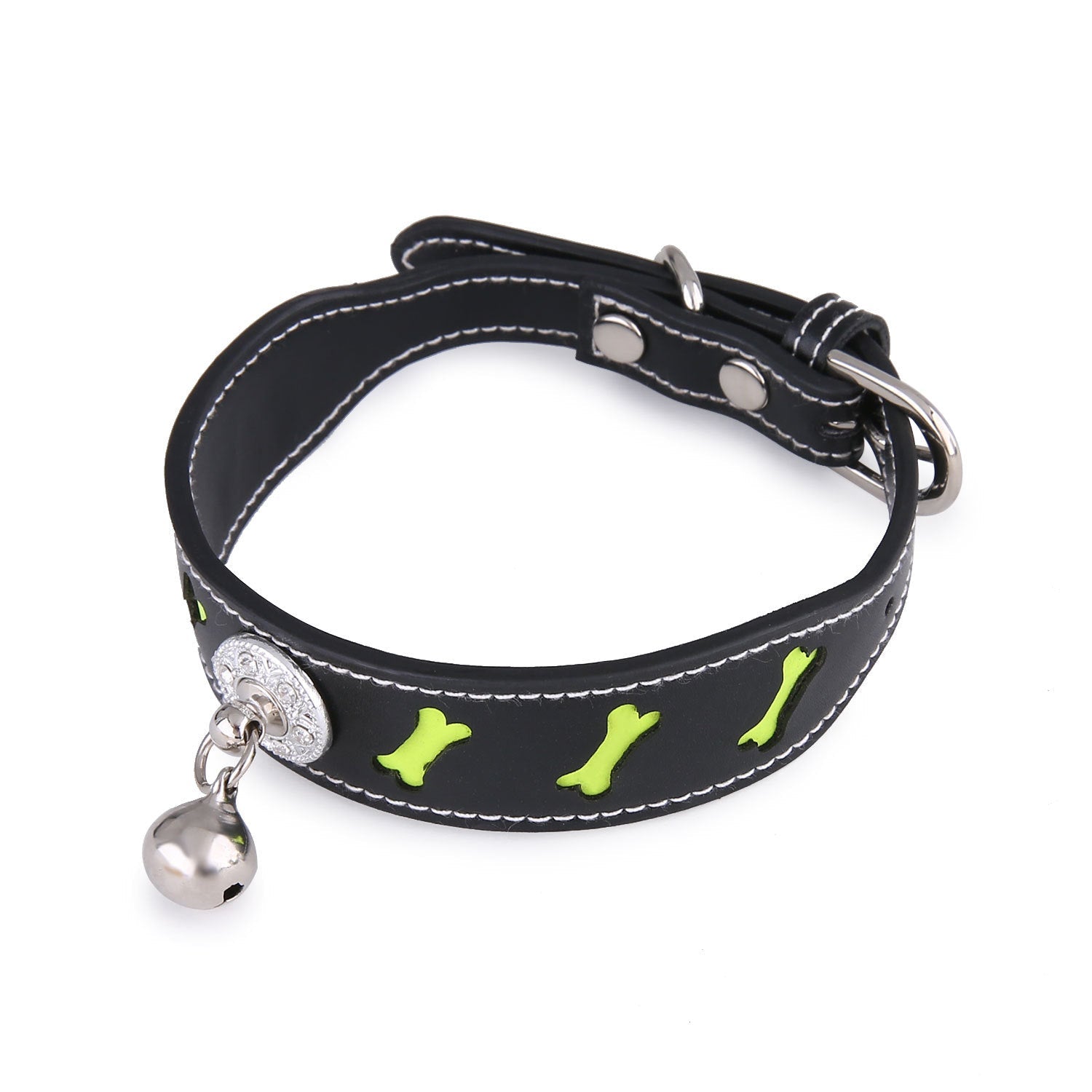 KFX-6365757 Reflective Bone-Shaped Pet Collar for Cats and Dogs - Color Grid Design, Fits Neck 25-32cm