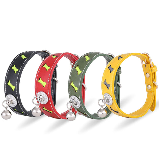 KFX-6365757 Reflective Bone-Shaped Pet Collar for Cats and Dogs - Color Grid Design, Fits Neck 25-32cm
