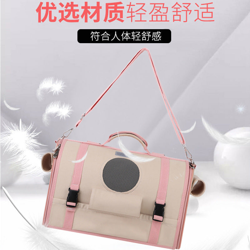 KFX-6369981 Portable Canvas Pet Backpack for Dogs and Cats - Four Seasons Travel Design in Beige and Green, Medium Hardness