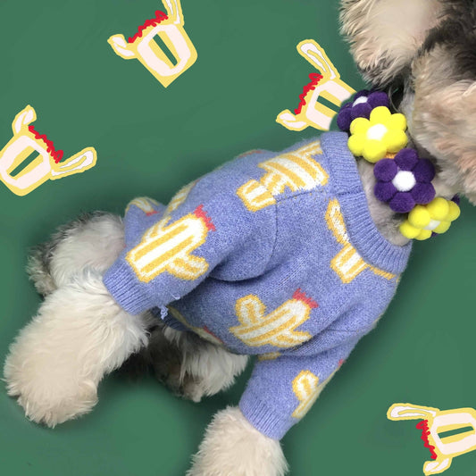 KFX-6371517 Cactus Pattern Acrylic Sweater in Purple and Yellow - Available in Multiple Sizes