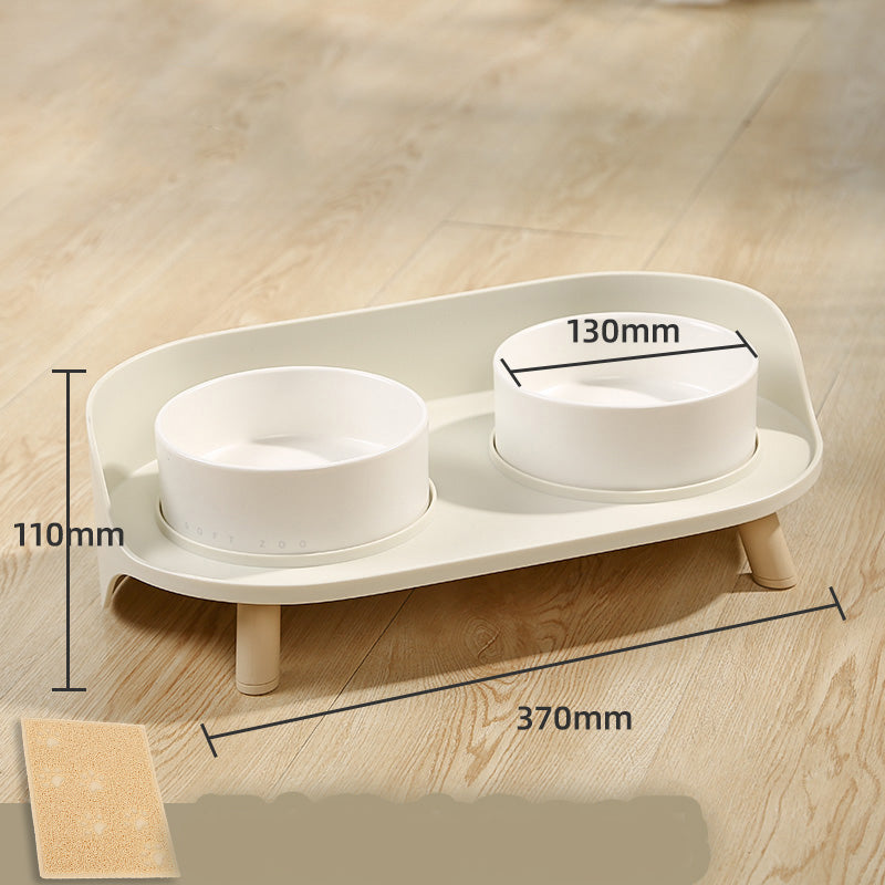 KFX-6373693 Moon Half Double Cat and Small Dog Bowl - Ceramic Design in Gray-Green & Milky White