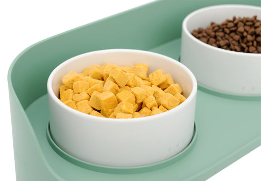 KFX-6373693 Moon Half Double Cat and Small Dog Bowl - Ceramic Design in Gray-Green & Milky White