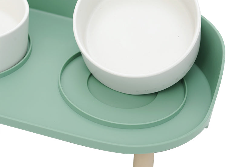 KFX-6373693 Moon Half Double Cat and Small Dog Bowl - Ceramic Design in Gray-Green & Milky White