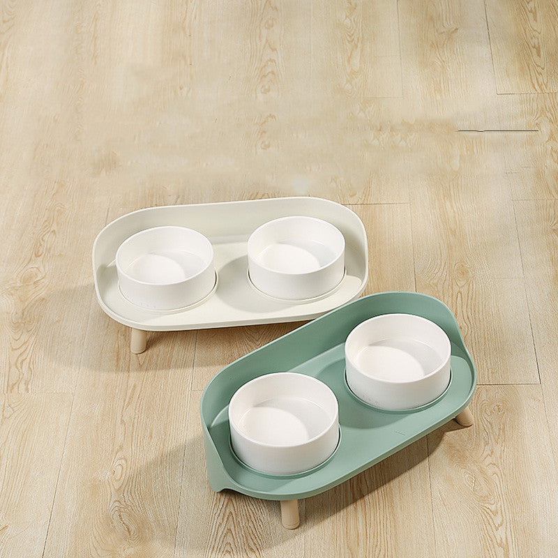 KFX-6373693 Moon Half Double Cat and Small Dog Bowl - Ceramic Design in Gray-Green & Milky White