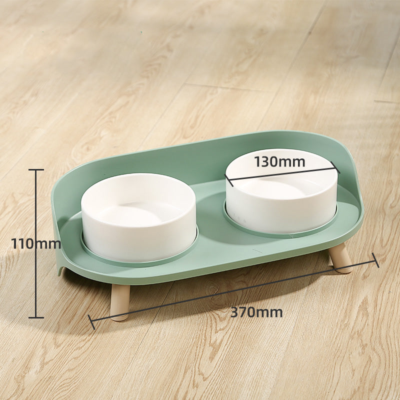 KFX-6373693 Moon Half Double Cat and Small Dog Bowl - Ceramic Design in Gray-Green & Milky White
