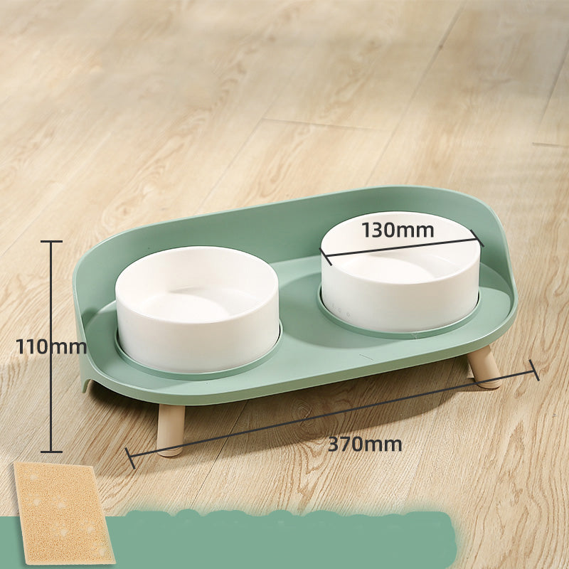KFX-6373693 Moon Half Double Cat and Small Dog Bowl - Ceramic Design in Gray-Green & Milky White